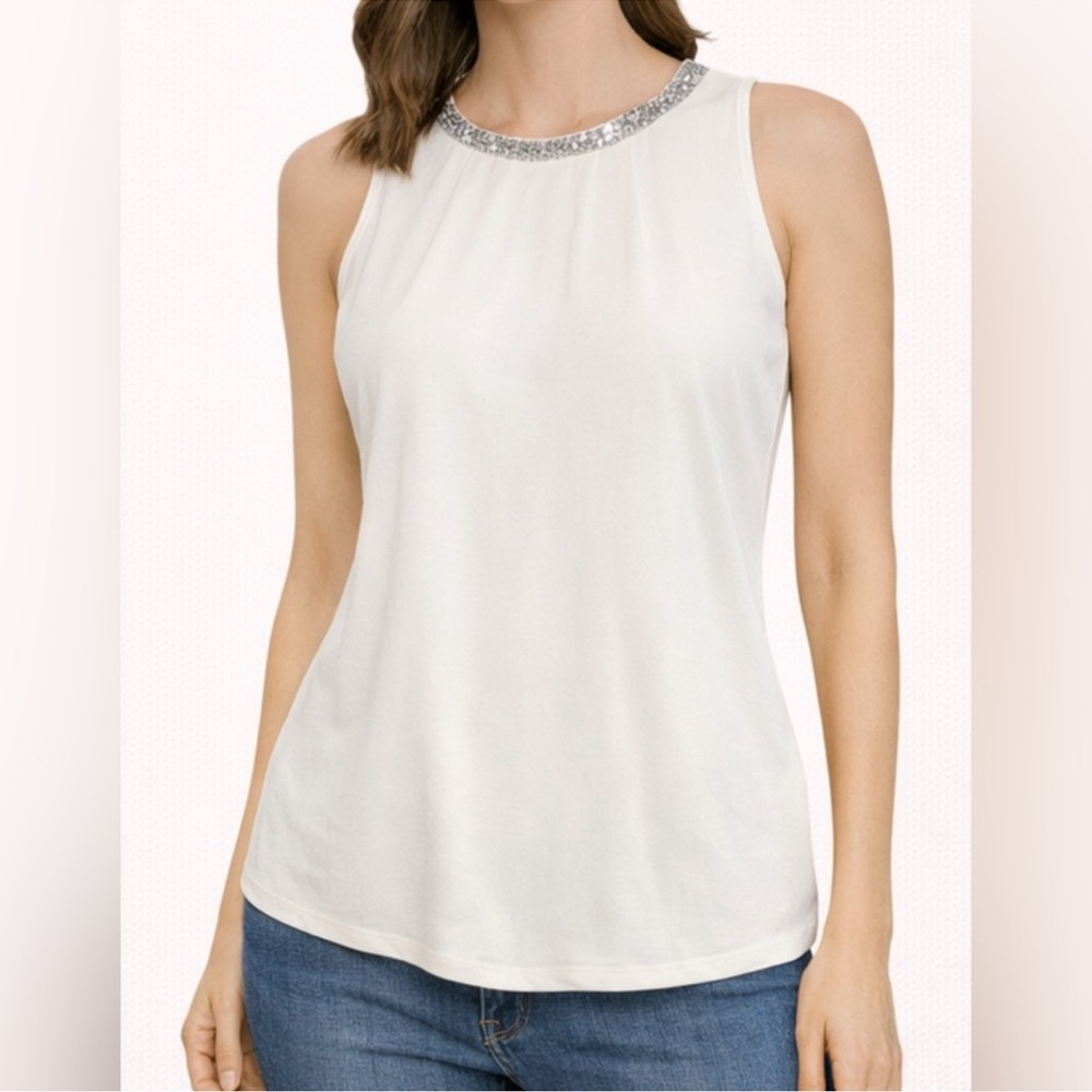 Design History White Tank Top with Silver Accents